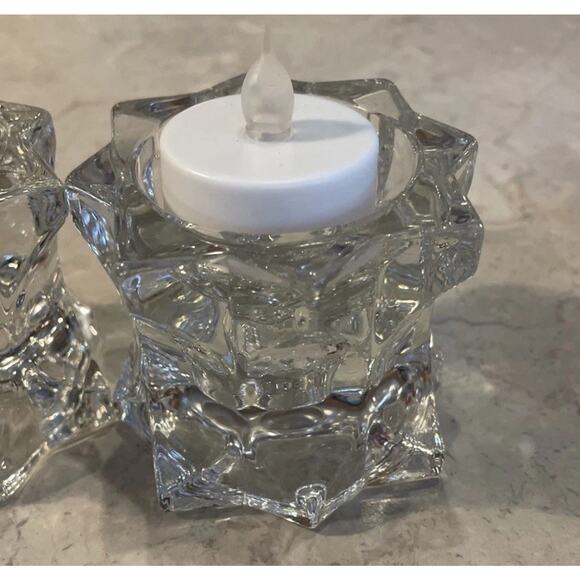 Vintage Crystal Votive Tea Light Holders Starburst Diamond Star 8 Point 3x2.25” - Picture 5 of 5